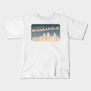 Greetings From Minneapolis Minnesota Retro Night Kids T-Shirt